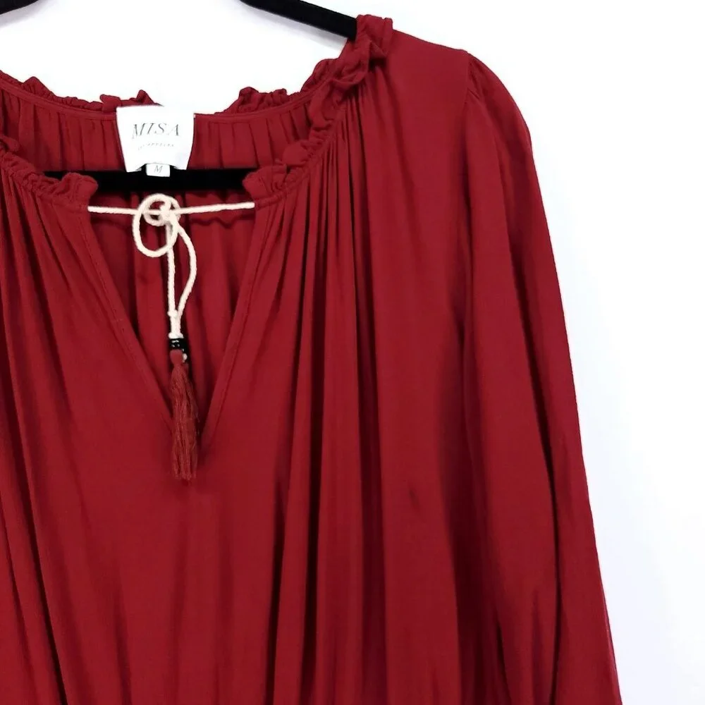 Misa Los Angeles Lorena Mini Dress Medium Tiered Long Sleeve V-Neck Red